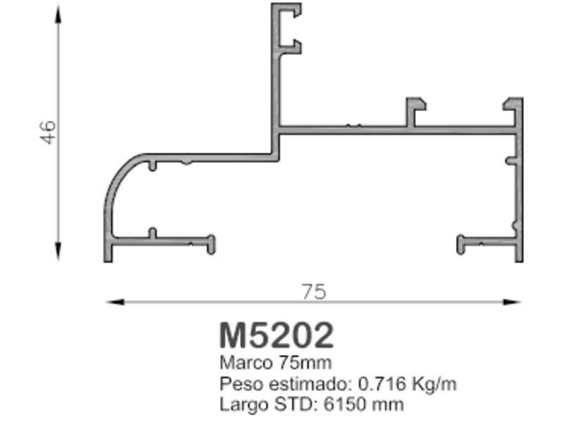 Perfil de aluminio M5202 Argentina - Alumoreno | Construex